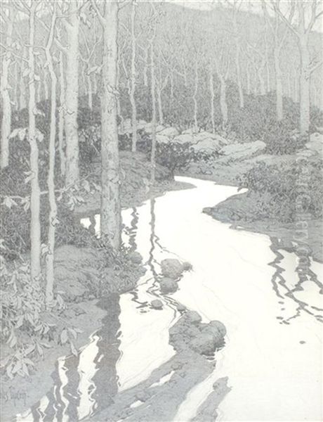 Moonlit Landscape Oil Painting by Jules Guerin