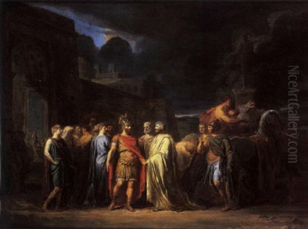 Classical Figures Before The Entrance To A Walled City Oil Painting by Pierre-Narcisse Guerin