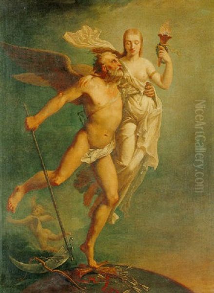 An Allegory Of Time And Innocence (?) Defeating Profane Love Oil Painting by Pierre-Narcisse Guerin
