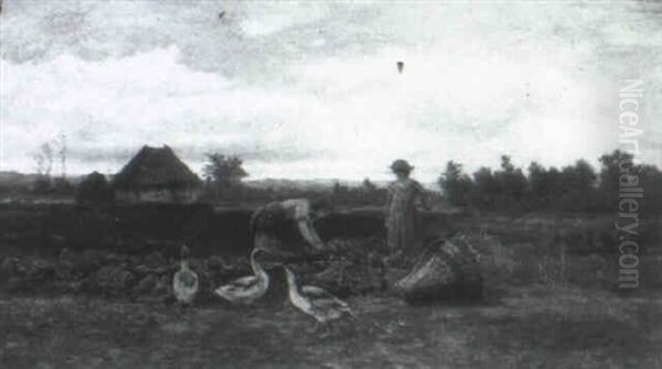 Donne Nell'orto Oil Painting by Giuseppe Puricelli Guerra