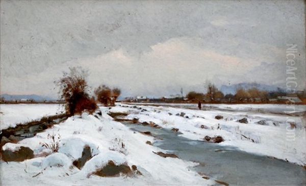 Le Rondeau Pres De Grenoble - Effet De Neige Oil Painting by Laurent Guetal