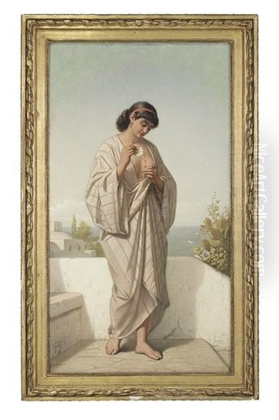 He Loves Me, He Loves Me Not Oil Painting by Egide Godfried Guffens