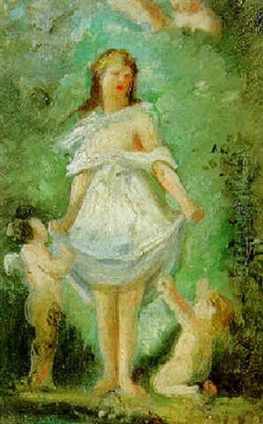 Jeune Femme Et Amours Oil Painting by Joseph-Benoit Guichard