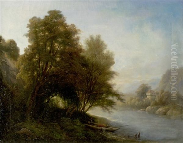 Flusslandschaft Mit Turm Oil Painting by Charles Louis Guigon