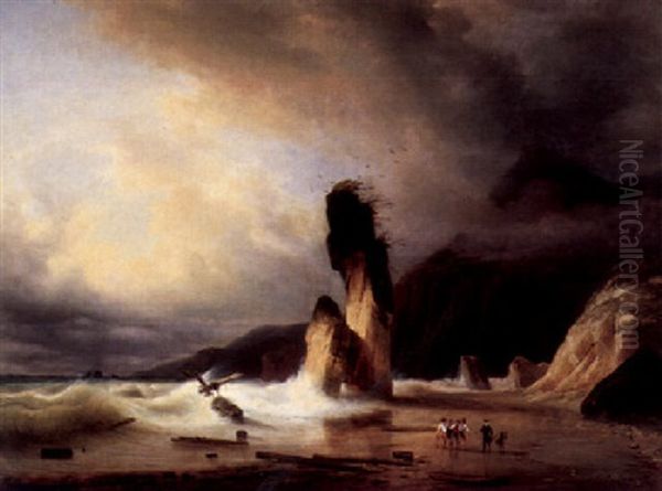 Schiffbruchige Vor Der Rettung Oil Painting by Charles Louis Guigon