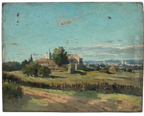 Un Hameau Aux Environs D'aix-en-provence Oil Painting by Paul Camille Guigou