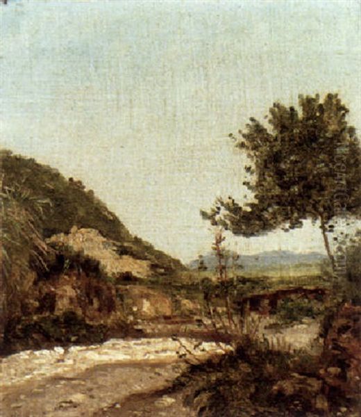 A Hilly Landscape Oil Painting by Paul Camille Guigou