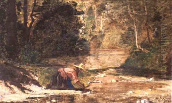 Une Laveuse Au Bord De L'huveaune Oil Painting by Paul Camille Guigou