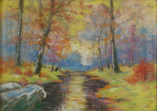 Autumn Landscapewith Creek Oil Painting by George Herbert Baker