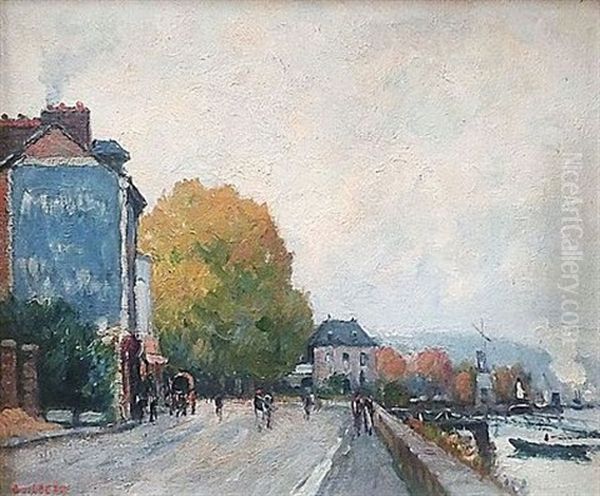 Promenade En Bord De Seine Oil Painting by Narcisse Guilbert