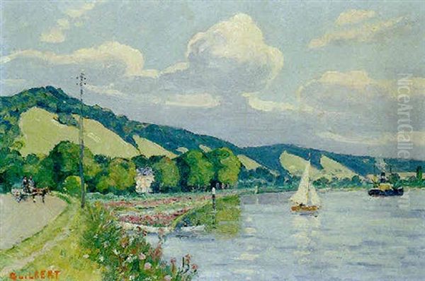 La Seine Pres De Rouen Oil Painting by Narcisse Guilbert