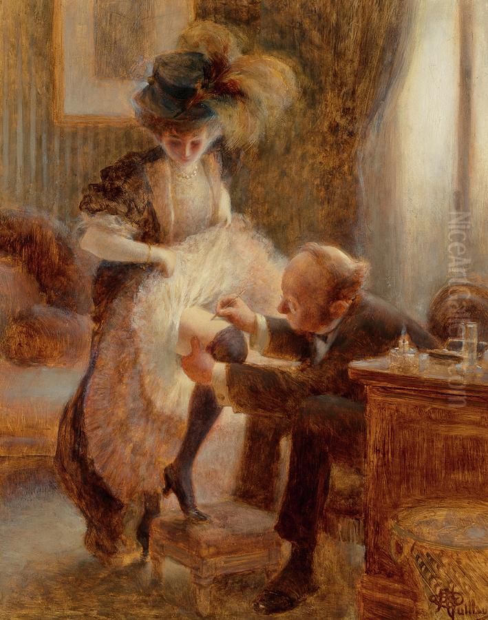 Lifting Her Petticoat Oil Painting by Albert Guillaume