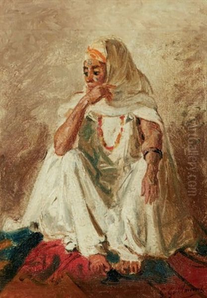 Femme Pensive En Blanc Woman Dressed In White Oil Painting by Gustave Achille Guillaumet