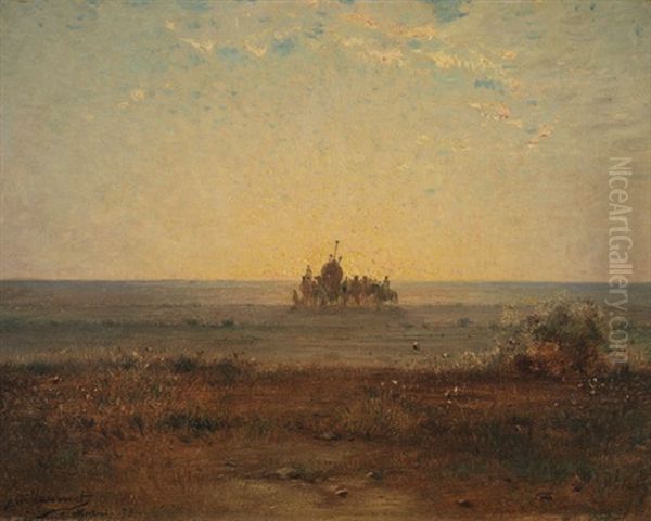 Karawane Vor Untergehender Sonne Oil Painting by Gustave Achille Guillaumet