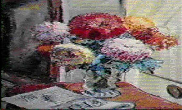 Vase De Dahlias Oil Painting by Armand Guillaumin (Fils)