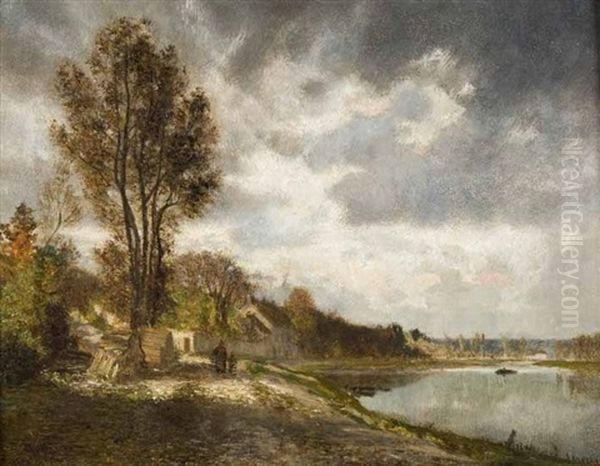 Hameau En Bord De Riviere Oil Painting by Ernest Guillemer