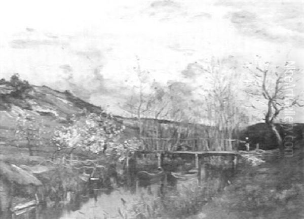 Le Pont De Bois Sur La Riviere Oil Painting by Jean Baptiste Antoine Guillemet