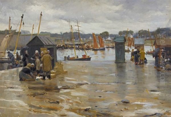 Hafen Von Concarneau Mit Fischersfrauen Oil Painting by Alfred Guillou
