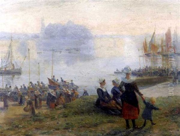 Retour De Peche A Concarneau Oil Painting by Alfred Guillou