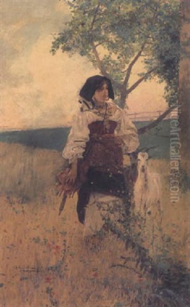 The Pet Goat Oil Painting by Anselmo Guinea y Ugalde