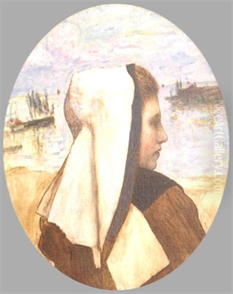 Bretonne Devant La Mer Oil Painting by Henri Guinier