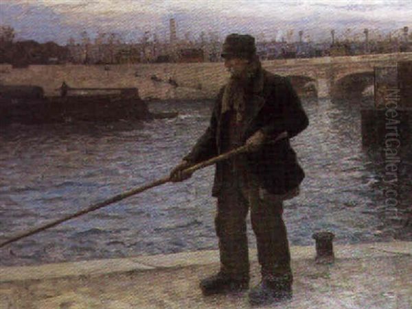 Pecheur Sur Les Bords De Seine Oil Painting by Henri Guinier