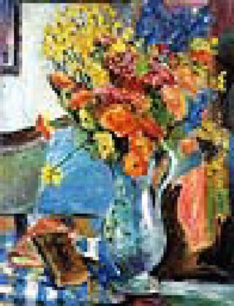 Still Life With Spring Flowers In A Pitcher Oil Painting by May Guinness