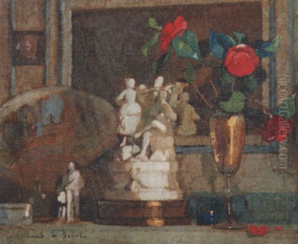 Composition Fleurs, Sujet Blanc Et Eventail Oil Painting by Lucien Victor Guirand De Scevola