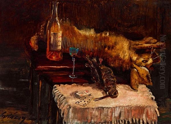 Still-life With Playing Cards Oil Painting by Lajos Gulacsy