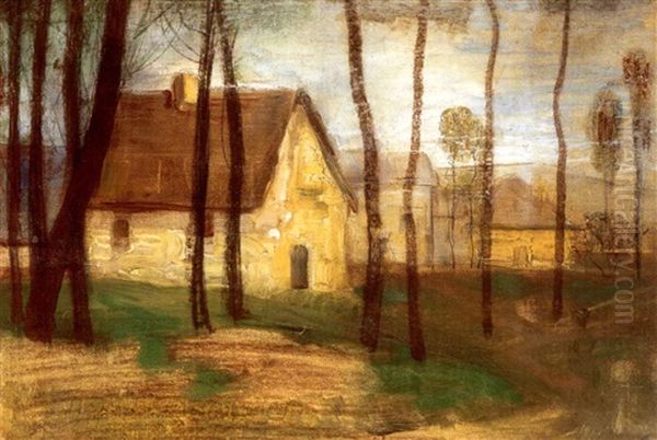 Falu Vege Osszel (end Of The Village In Autumn) Oil Painting by Lajos Gulacsy