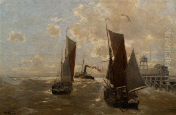 Gunther_erwin Stoomboot En Zeilschepen Oil Painting by Erwin Carl Wilhelm Guenther