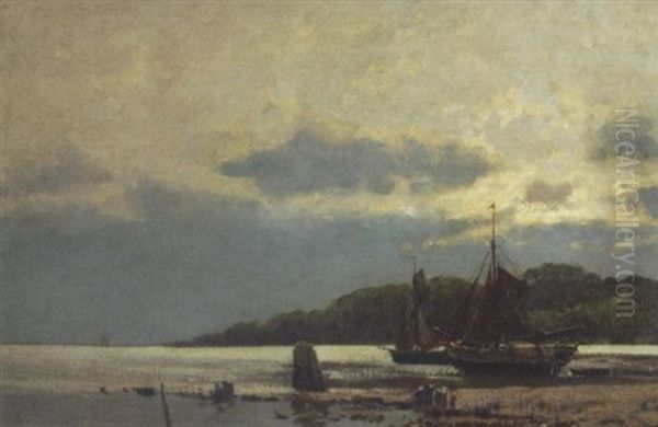 Abendliche Bucht Mit Fischerbooten (am Stettiner Haff?) Oil Painting by Otto Guenther-Naumburg