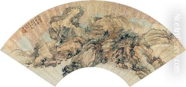 Landscape And Calligraphy Oil Painting by  Guo Lanzhi