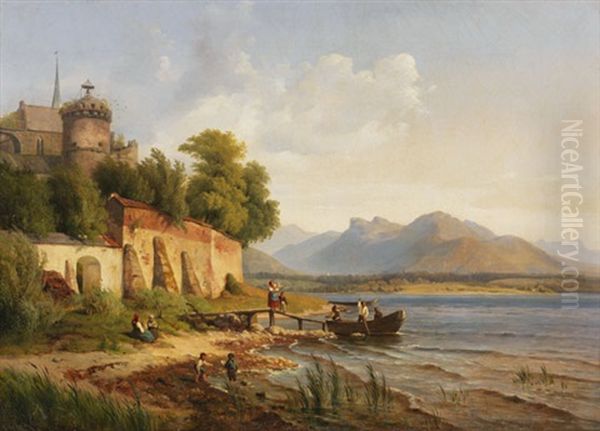 Oberitalienische Kustenlandschaft Mit Figurenstaffage Oil Painting by Louis Gurlitt