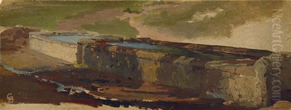 Study Of A Water Trough Oil Painting by Louis Gurlitt
