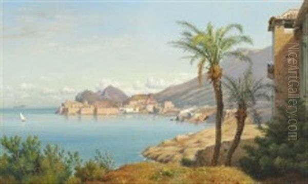 View Of The Gulf Of Dubrovnik Oil Painting by Louis Gurlitt