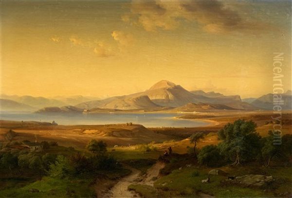 Italian Landscape Oil Painting by Louis Gurlitt