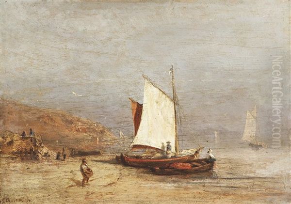 Uferlandschaft Mit Segelbooten Oil Painting by Louis Gurlitt