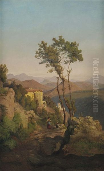 Gulf Of Sorrent Oil Painting by Louis Gurlitt