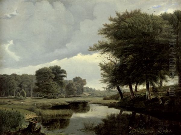 Teichlandschaft Bei Silkeborg In Danemark Oil Painting by Louis Gurlitt