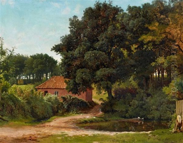 Sommerliche Waldlandschaft Mit Gehoft Oil Painting by Louis Gurlitt