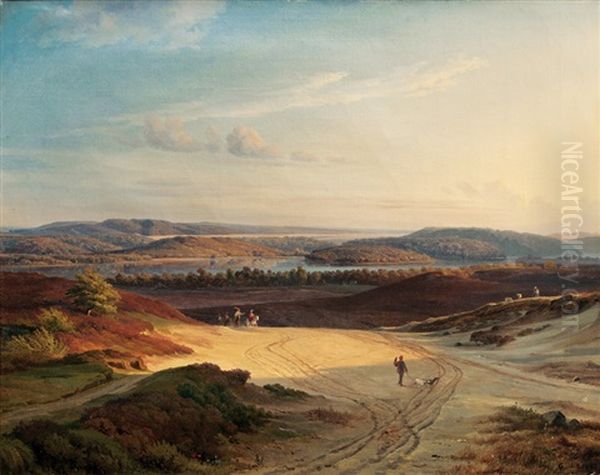 Panoramic View Of Silkeborg Langso Oil Painting by Louis Gurlitt