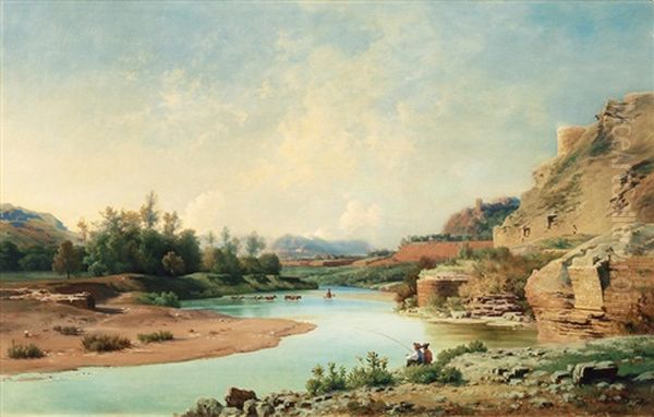 In The Roman Campagna Oil Painting by Louis Gurlitt