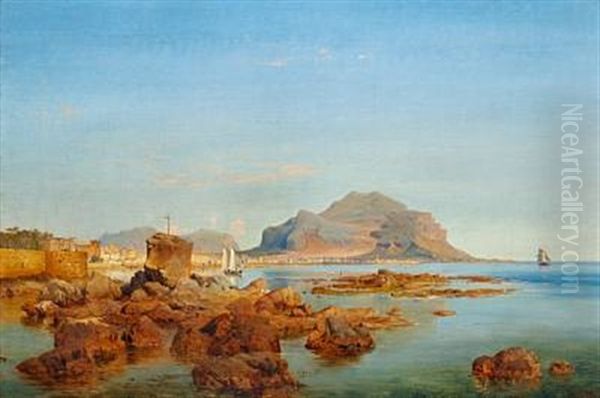 View Of The Bay Of Palermo With Monte Pellegrino And Palermo Oil Painting by Louis Gurlitt