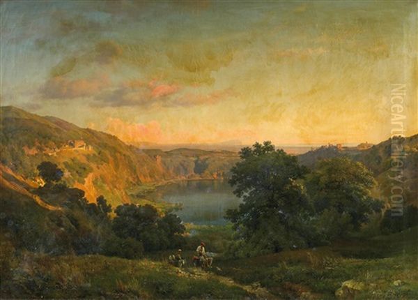 Blick Auf Den Nemi-see In Den Albaner Bergen Oil Painting by Louis Gurlitt