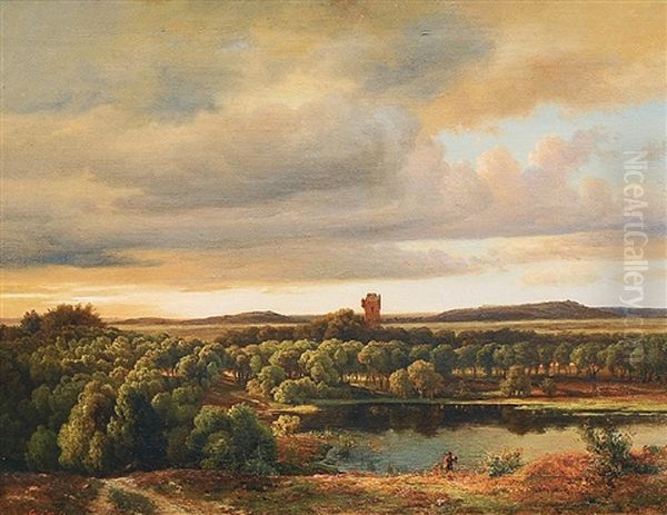Landschaft Mit Wanderer Oil Painting by Louis Gurlitt