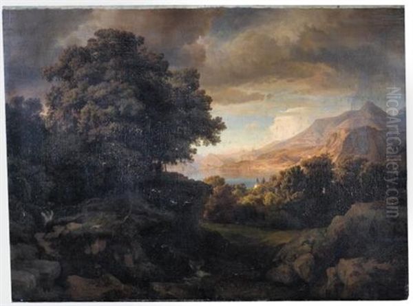 View Of Lago Di Como Near Fiume Di Latte (ansicht Des Comer Sees Bei Fiume Di Latte) Oil Painting by Louis Gurlitt