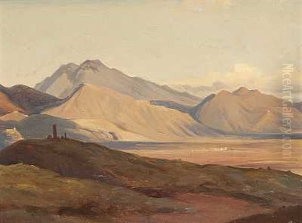 Italiensk Bjerglandskab Oil Painting by Louis Gurlitt