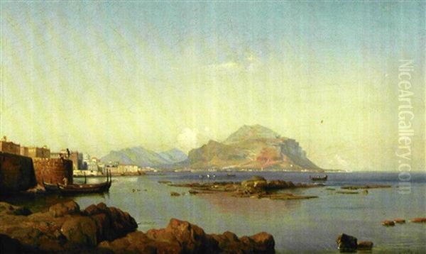 Parti Fra Bugten Ved Palermo, Sicilien, I Baggrunden Monte Pellegrino Oil Painting by Louis Gurlitt