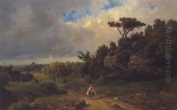 Reiter In Weiter Landschaft Oil Painting by Louis Gurlitt